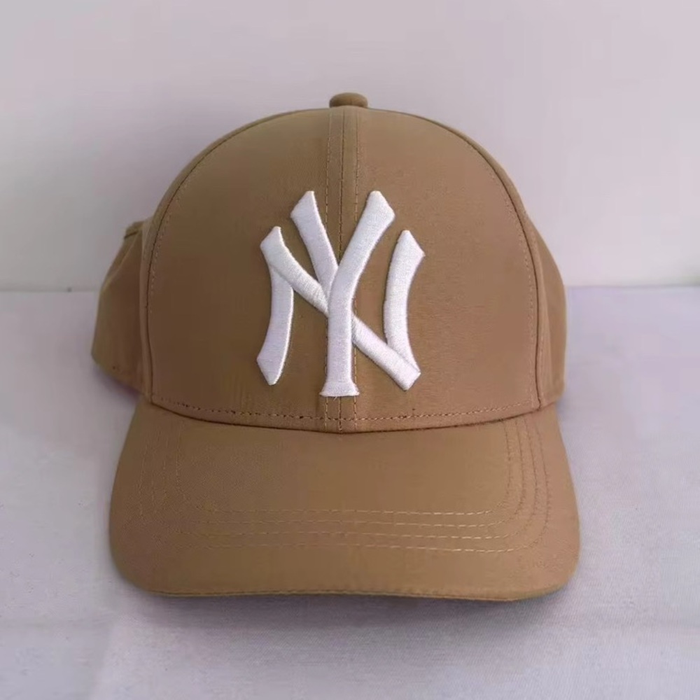 New khaki “NY” Open Back Baseball Cap with satin lining